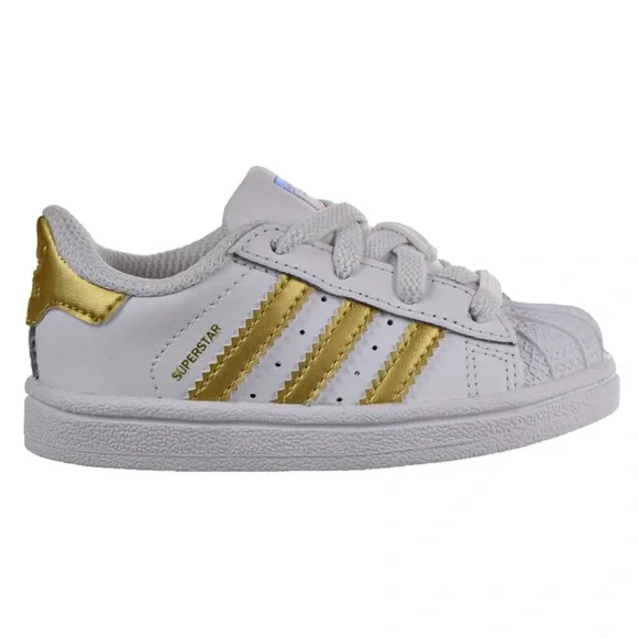adidas White & Gold Superstar Trainers Toddler